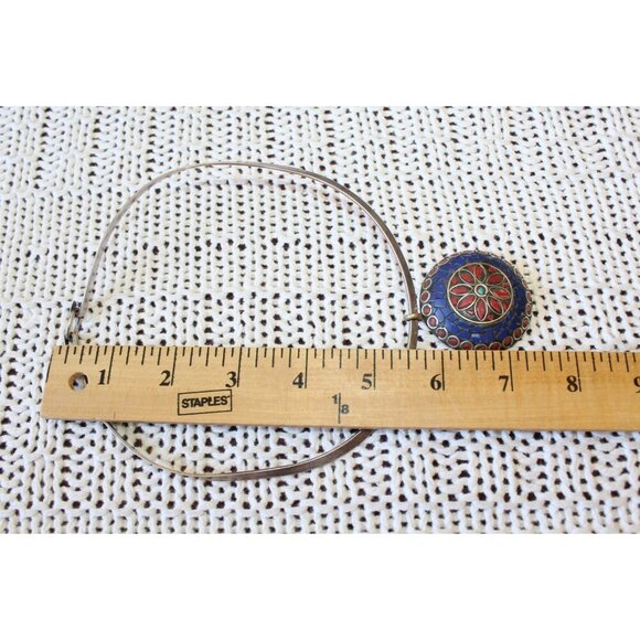 Vintage Mosaic Multicolor Pendant & necklace Handmade Ethnic Bohemian tribal - Picture 2 of 11